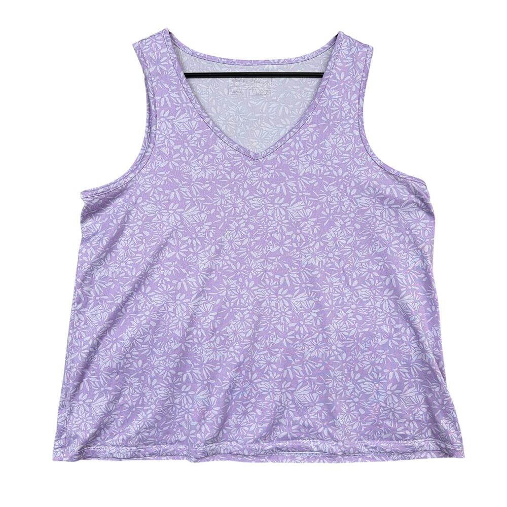 Eddie Bauer Womens Tank Top Purple Floral V Neck Stretch Sleepwear Soft XL